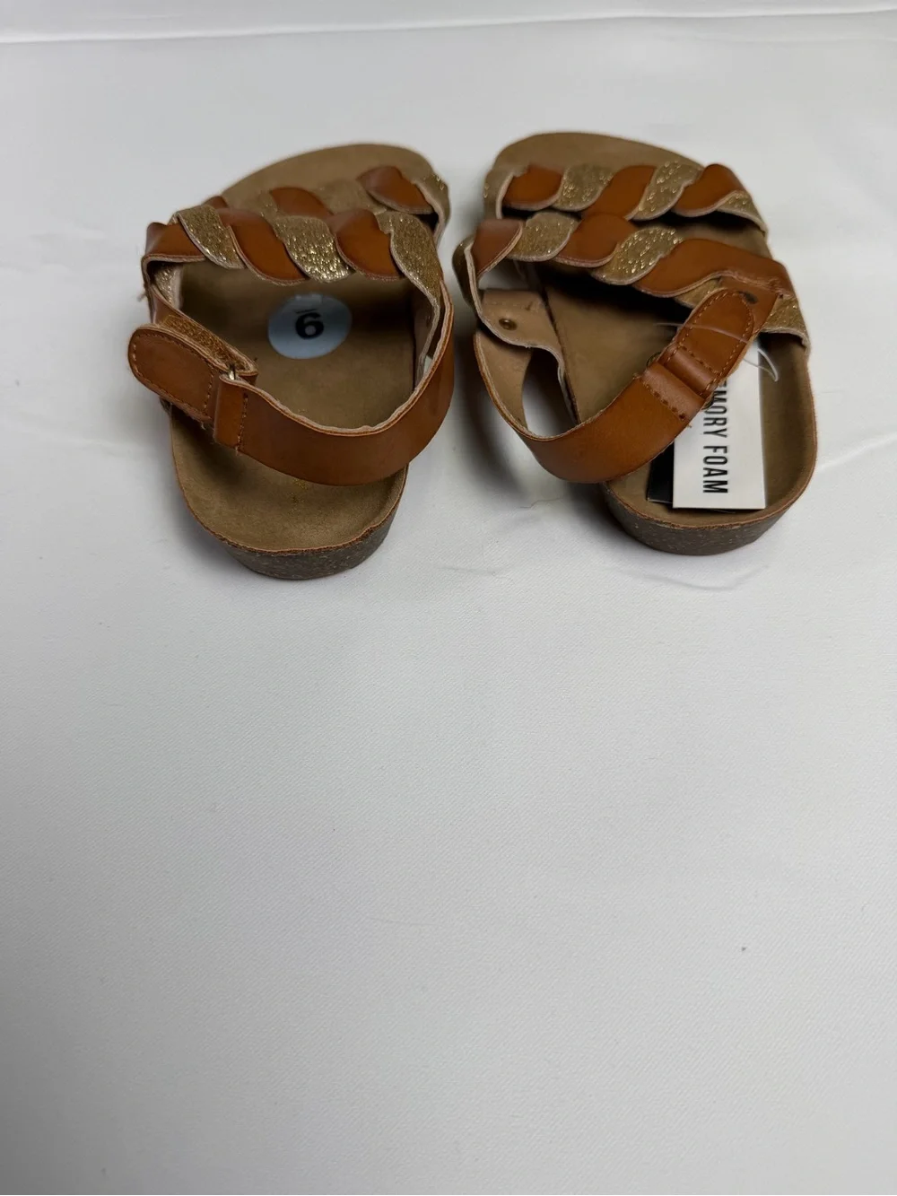 Tahari Girls  Brown & Gold Glitter Braided Sandals Memory Foam / NWT size 9